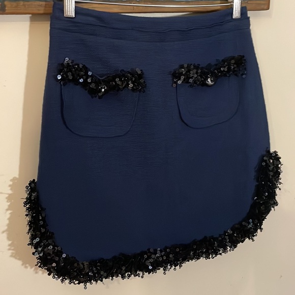 NWOT Hoss Intropia Navy Cotton Tweed-like Sequin Skirt Size 36 - Picture 6 of 16